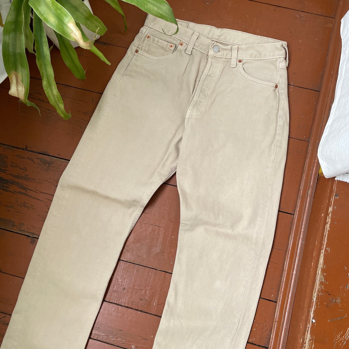 Custom Levi’s Dragon Print Jeans – Beige/Khaki with Bold Artwork | 1 of 1 Reworked Denim