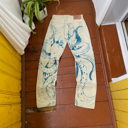 Custom Levi’s Octopus Jeans – Hand-Faded Blue Octopus Art | Vintage Denim 1 of 1