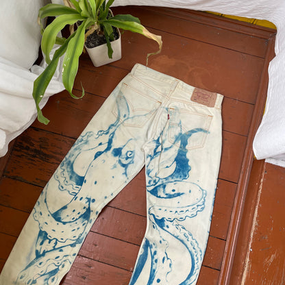 Custom Levi’s Octopus Jeans – Hand-Faded Blue Octopus Art | Vintage Denim 1 of 1