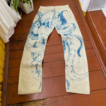 Custom Levi’s Octopus Jeans – Hand-Faded Blue Octopus Art | Vintage Denim 1 of 1