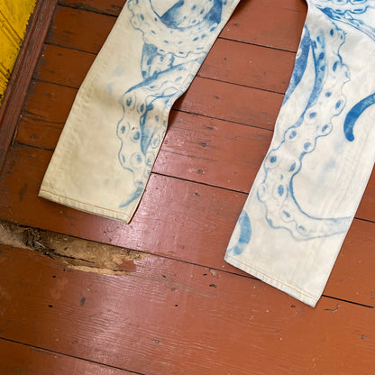 Custom Levi’s Octopus Jeans – Hand-Faded Blue Octopus Art | Vintage Denim 1 of 1