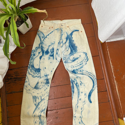 Custom Levi’s Octopus Jeans – Hand-Faded Blue Octopus Art | Vintage Denim 1 of 1