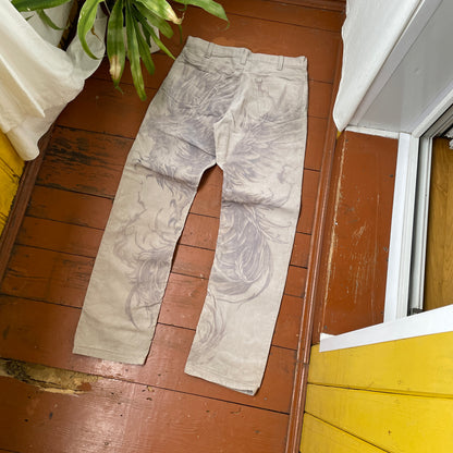 Custom Levi’s Corduroy Phoenix Pants – Beige Washed Cords with Giant Phoenix Art | 1 of 1