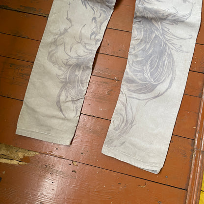 Custom Levi’s Corduroy Phoenix Pants – Beige Washed Cords with Giant Phoenix Art | 1 of 1