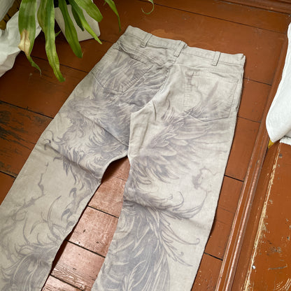 Custom Levi’s Corduroy Phoenix Pants – Beige Washed Cords with Giant Phoenix Art | 1 of 1