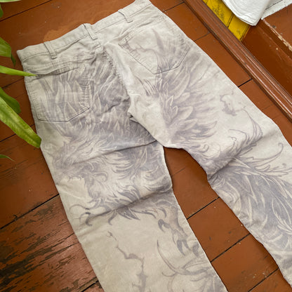 Custom Levi’s Corduroy Phoenix Pants – Beige Washed Cords with Giant Phoenix Art | 1 of 1