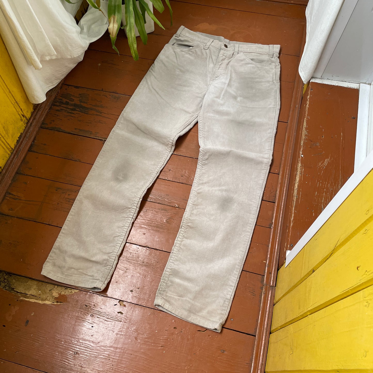 Custom Levi’s Corduroy Phoenix Pants – Beige Washed Cords with Giant Phoenix Art | 1 of 1