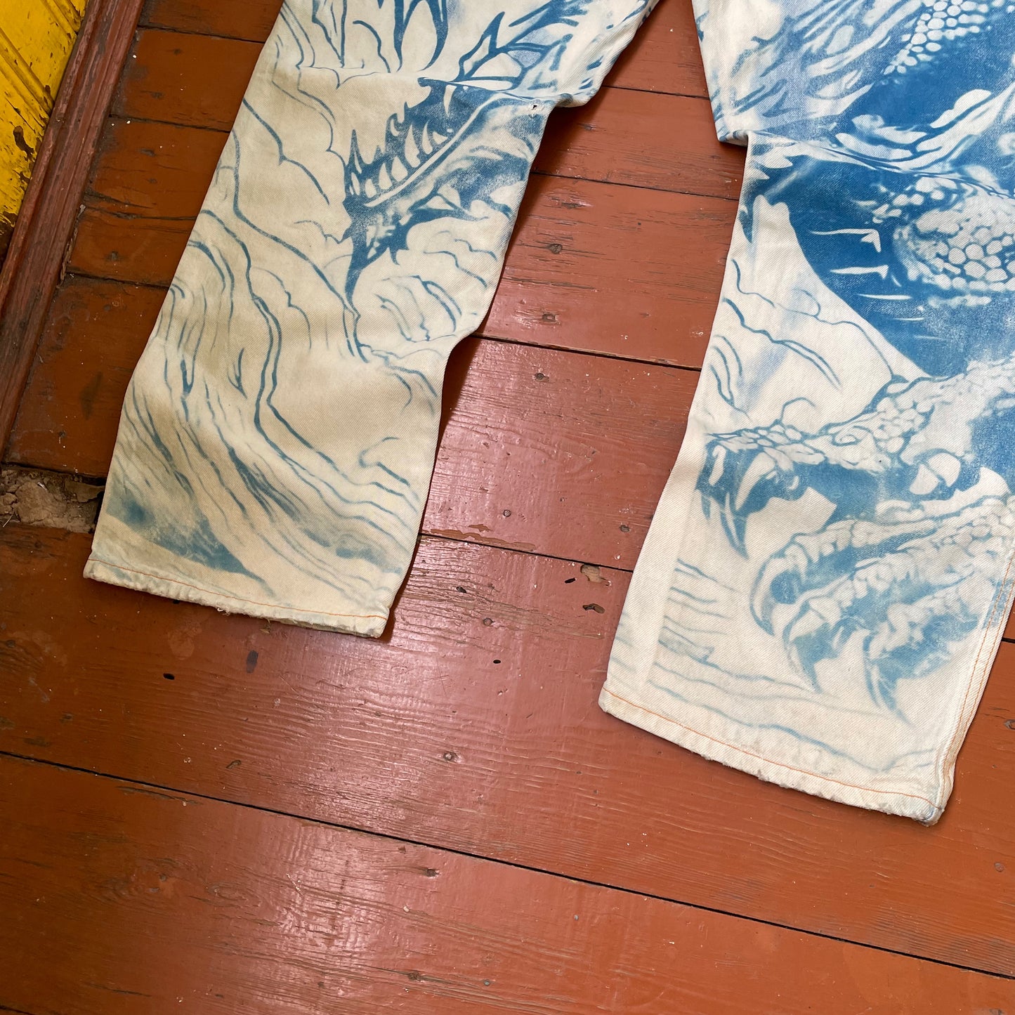 Custom Dickies Dragon Jeans – Hand-Faded Blue Dragon Art | Vintage Workwear 1 of 1