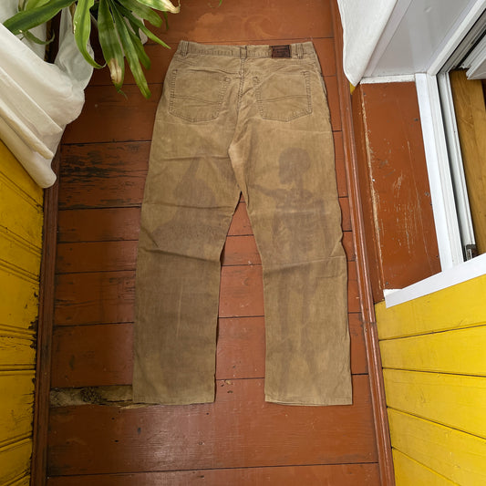 Custom Polo Ralph Lauren Skeleton Corduroy Pants – Brown Washed Cord with Back Skeleton Art | 1 of 1