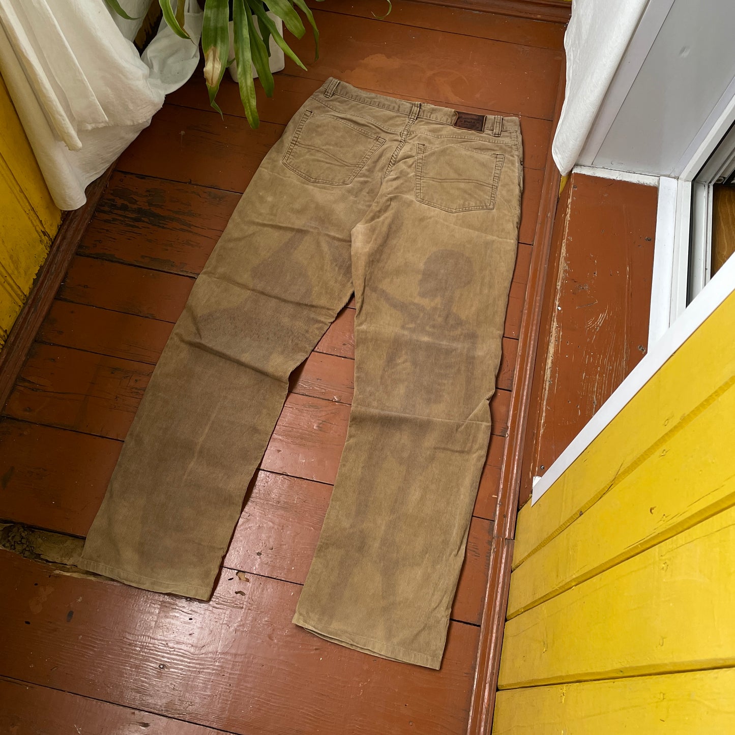Custom Polo Ralph Lauren Skeleton Corduroy Pants – Brown Washed Cord with Back Skeleton Art | 1 of 1
