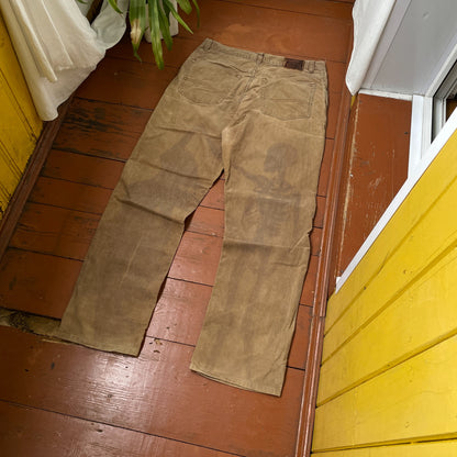 Custom Polo Ralph Lauren Skeleton Corduroy Pants – Brown Washed Cord with Back Skeleton Art | 1 of 1