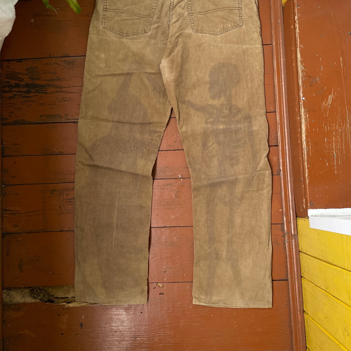 Custom Polo Ralph Lauren Skeleton Corduroy Pants – Brown Washed Cord with Back Skeleton Art | 1 of 1
