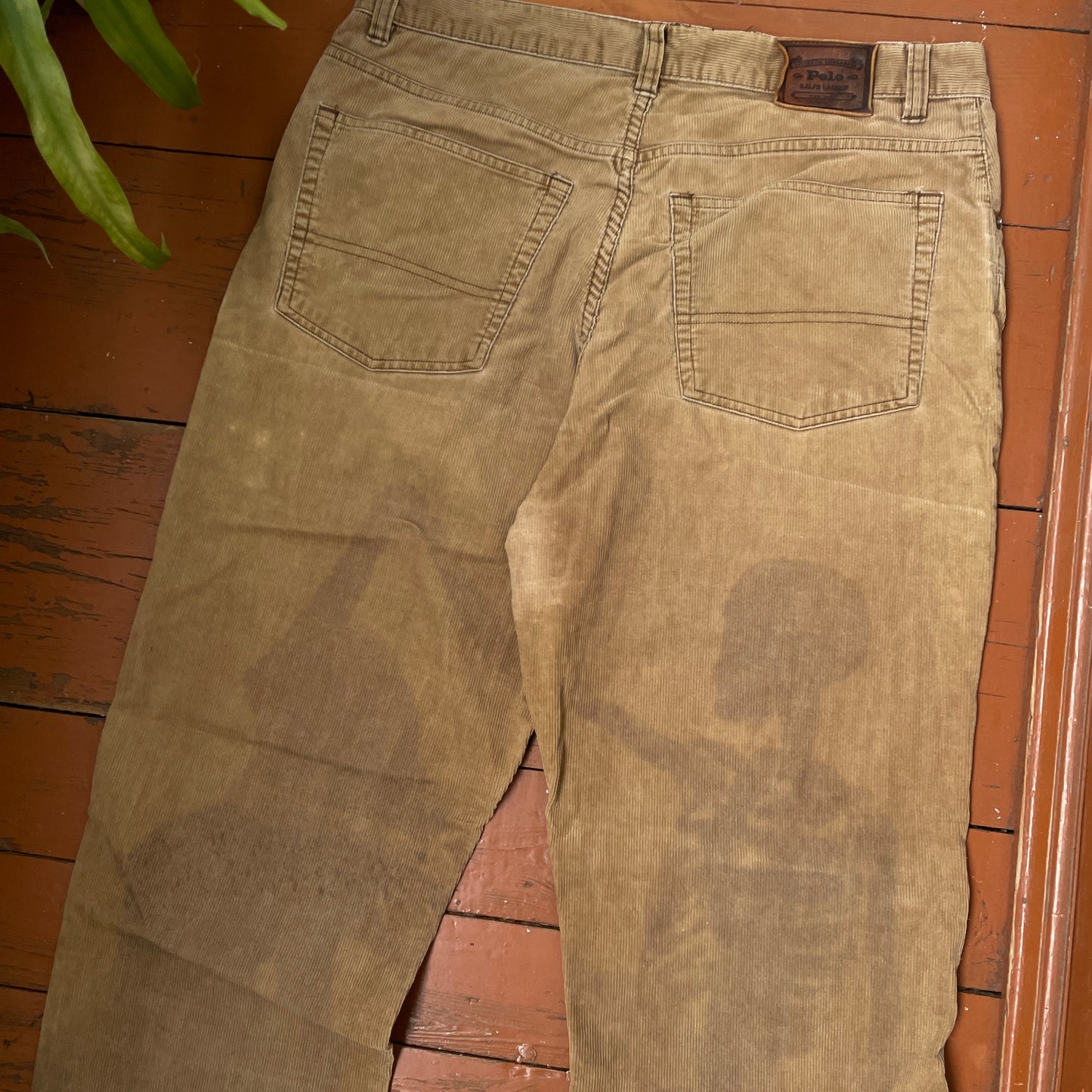 Custom Polo Ralph Lauren Skeleton Corduroy Pants – Brown Washed Cord with Back Skeleton Art | 1 of 1