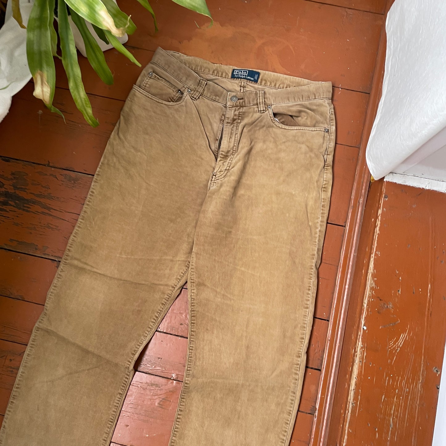 Custom Polo Ralph Lauren Skeleton Corduroy Pants – Brown Washed Cord with Back Skeleton Art | 1 of 1