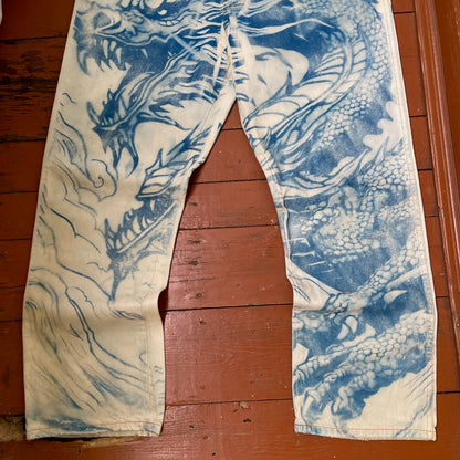 Custom Dickies Dragon Jeans – Hand-Faded Blue Dragon Art | Vintage Workwear 1 of 1