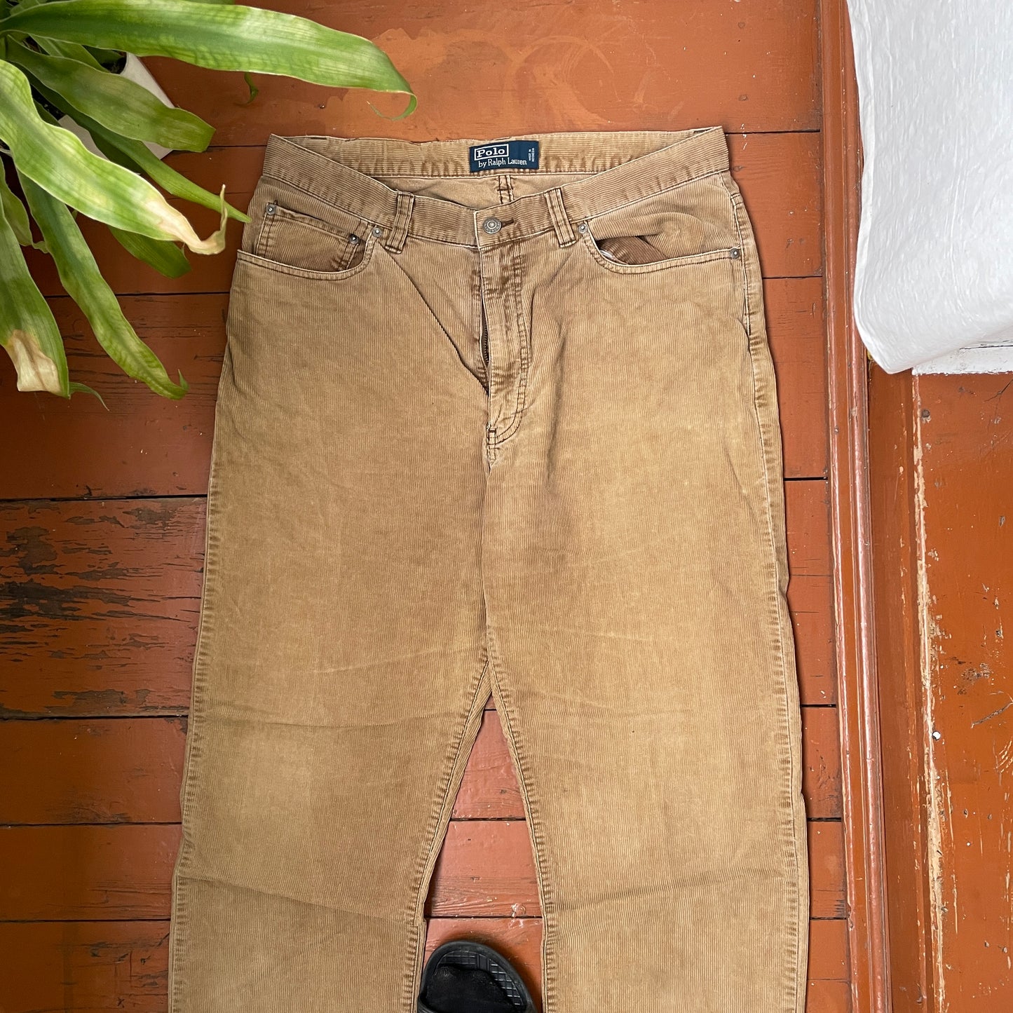 Custom Polo Ralph Lauren Skeleton Corduroy Pants – Brown Washed Cord with Back Skeleton Art | 1 of 1