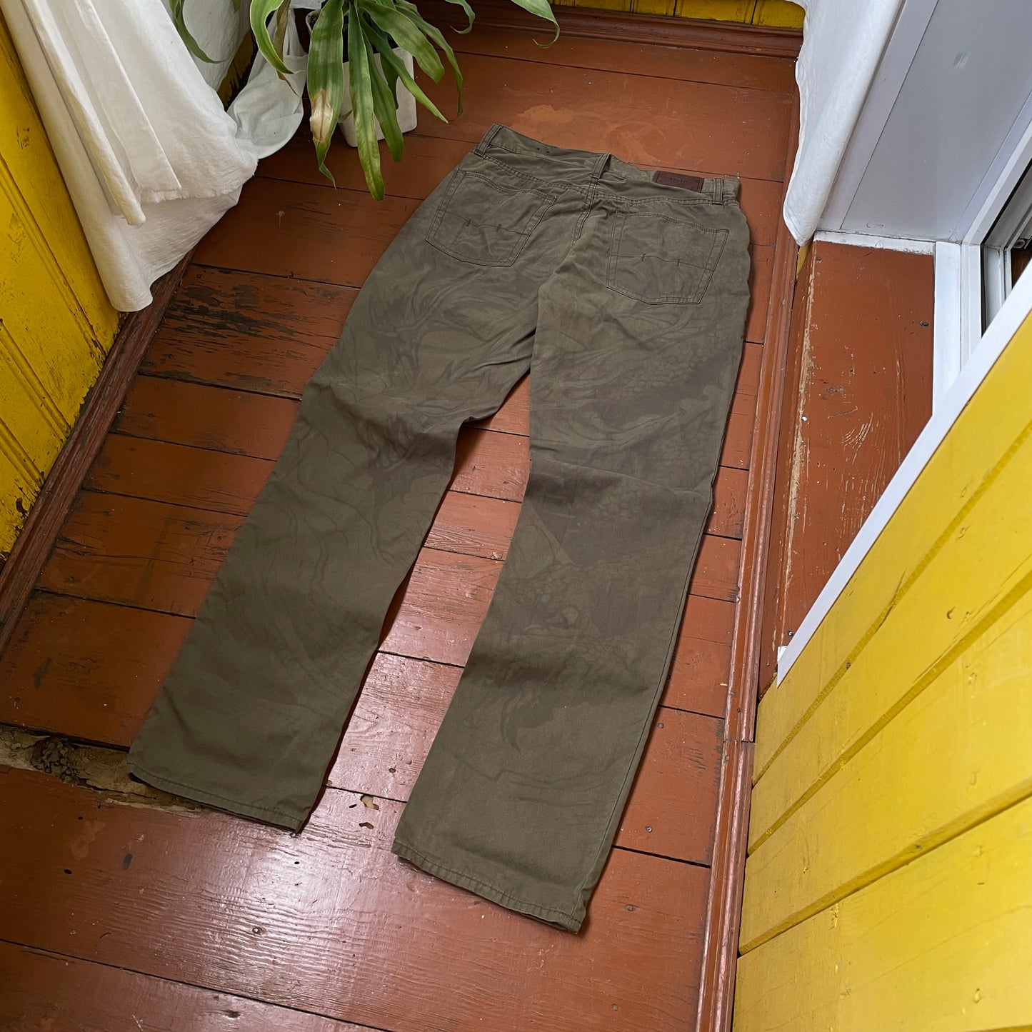 Custom Polo Ralph Lauren Dragon Pants – Olive Green Washed Canvas with Back Dragon Art | 1 of 1