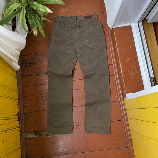 Custom Polo Ralph Lauren Dragon Pants – Olive Green Washed Canvas with Back Dragon Art | 1 of 1