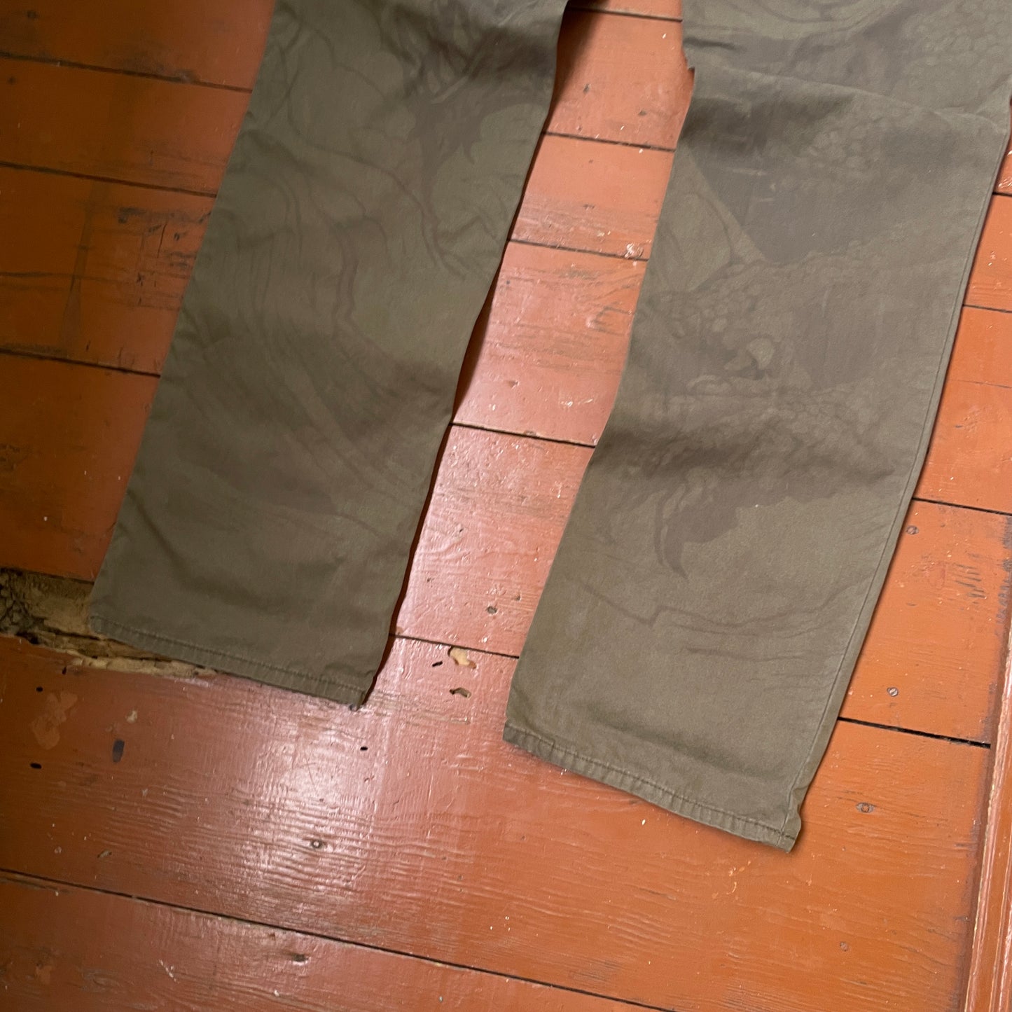 Custom Polo Ralph Lauren Dragon Pants – Olive Green Washed Canvas with Back Dragon Art | 1 of 1