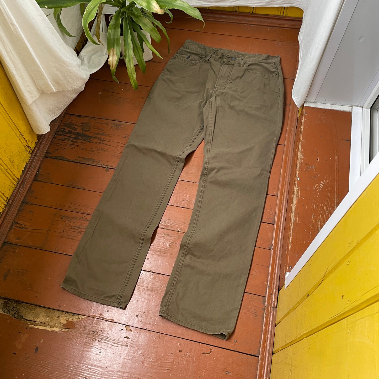 Custom Polo Ralph Lauren Dragon Pants – Olive Green Washed Canvas with Back Dragon Art | 1 of 1