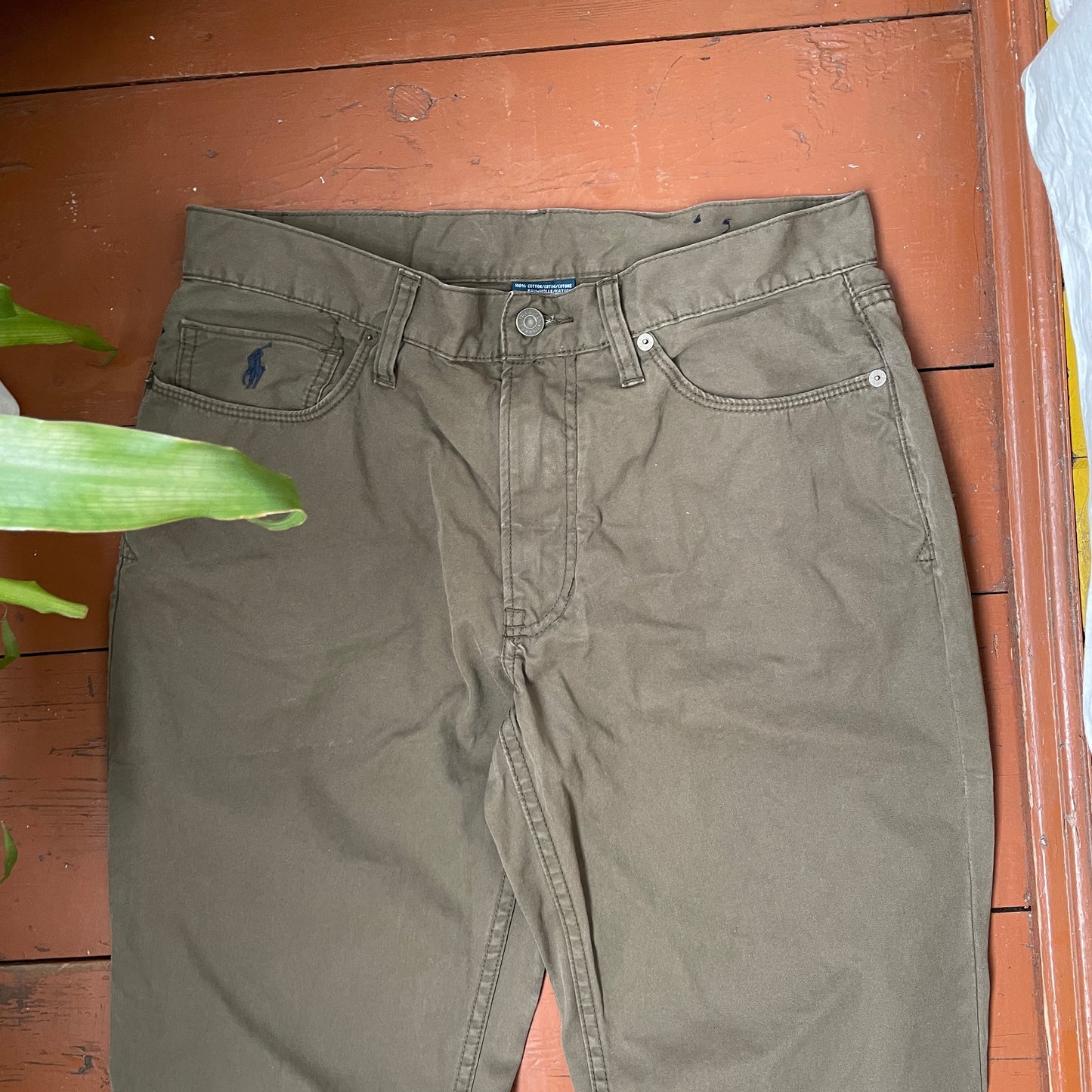 Custom Polo Ralph Lauren Dragon Pants – Olive Green Washed Canvas with Back Dragon Art | 1 of 1