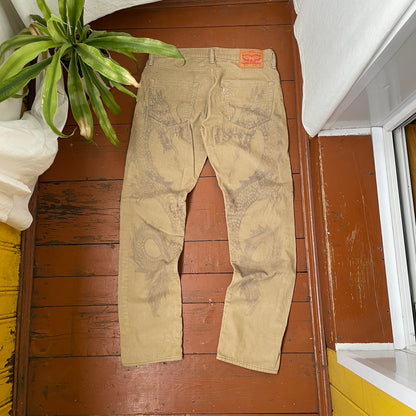 Custom Levi’s Dragon Corduroy Pants – Beige Washed Cord with Back Dragon Art | 1 of 1