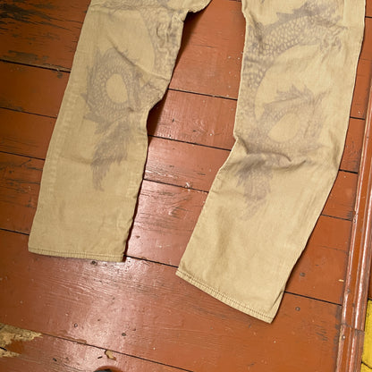 Custom Levi’s Dragon Corduroy Pants – Beige Washed Cord with Back Dragon Art | 1 of 1