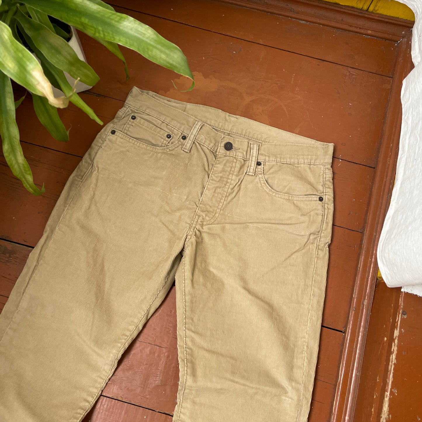 Custom Levi’s Dragon Corduroy Pants – Beige Washed Cord with Back Dragon Art | 1 of 1