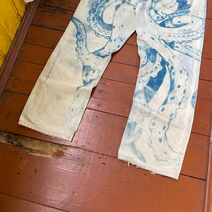 Custom Lee Octopus Jeans – Hand-Faded Blue Tentacle Art | Vintage Denim 1 of 1