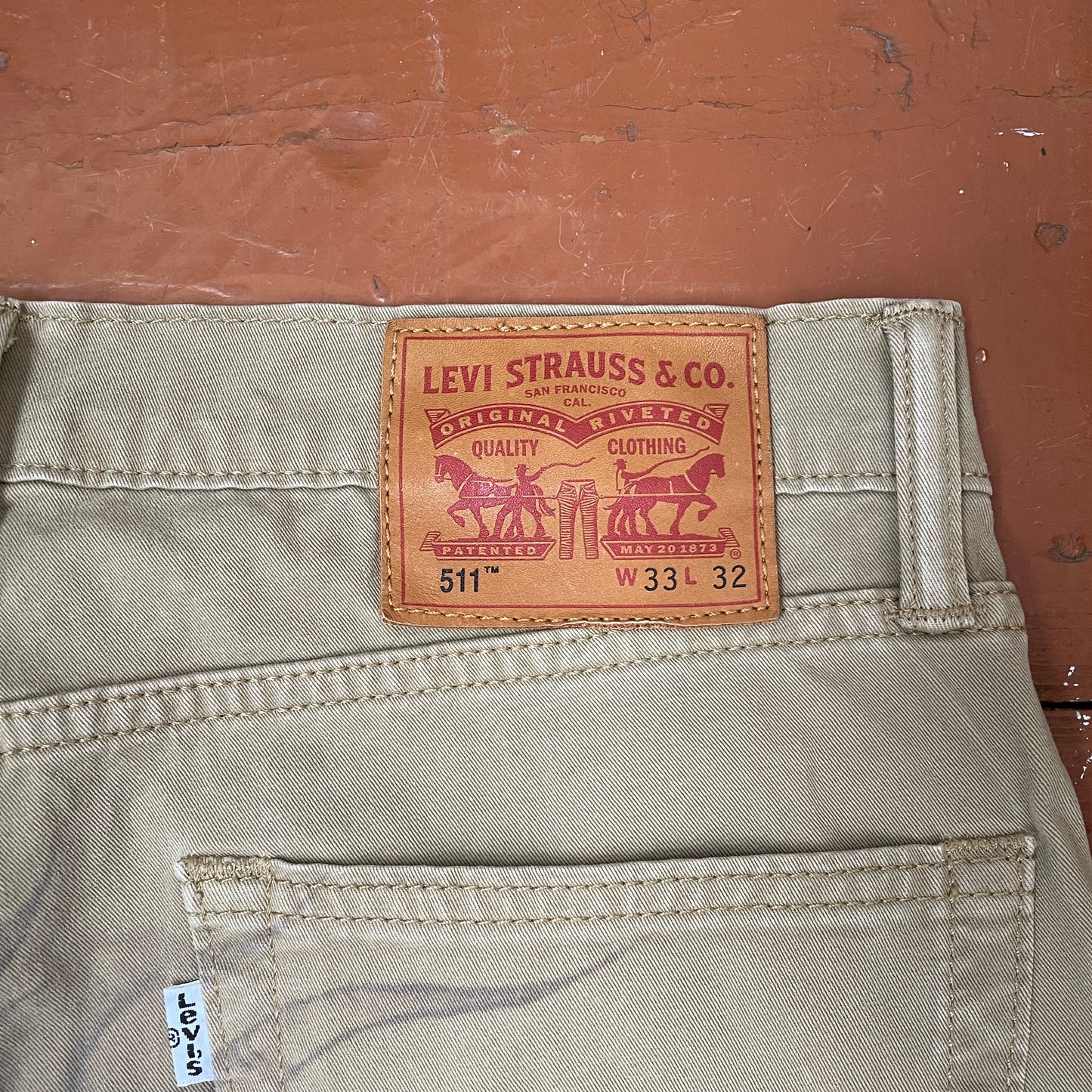 Custom Levi’s Dragon Corduroy Pants – Tan Washed Cord with Large Dragon Print | 1 of 1