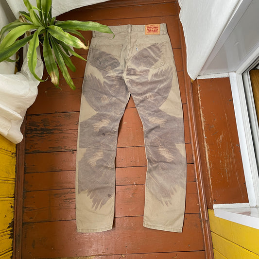 Custom Levi’s Feather Pants – Faded Wing Art on Tan Corduroy | Vintage Reworked 1 of 1