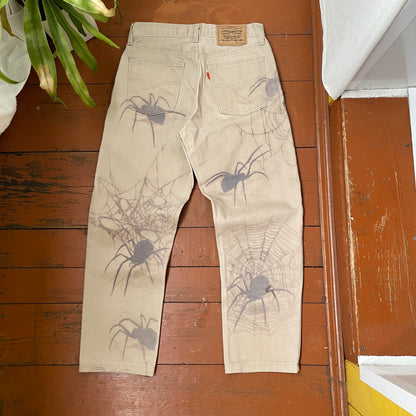 Custom Levi’s Spider Pants – Faded Web and Spider Print on Beige | Vintage 1 of 1 Streetwear
