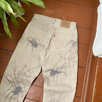 Custom Levi’s Spider Pants – Faded Web and Spider Print on Beige | Vintage 1 of 1 Streetwear