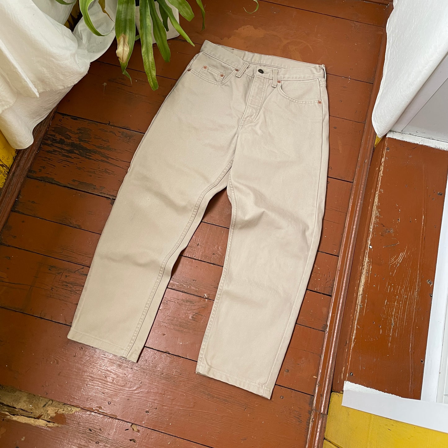 Custom Levi’s Spider Pants – Faded Web and Spider Print on Beige | Vintage 1 of 1 Streetwear
