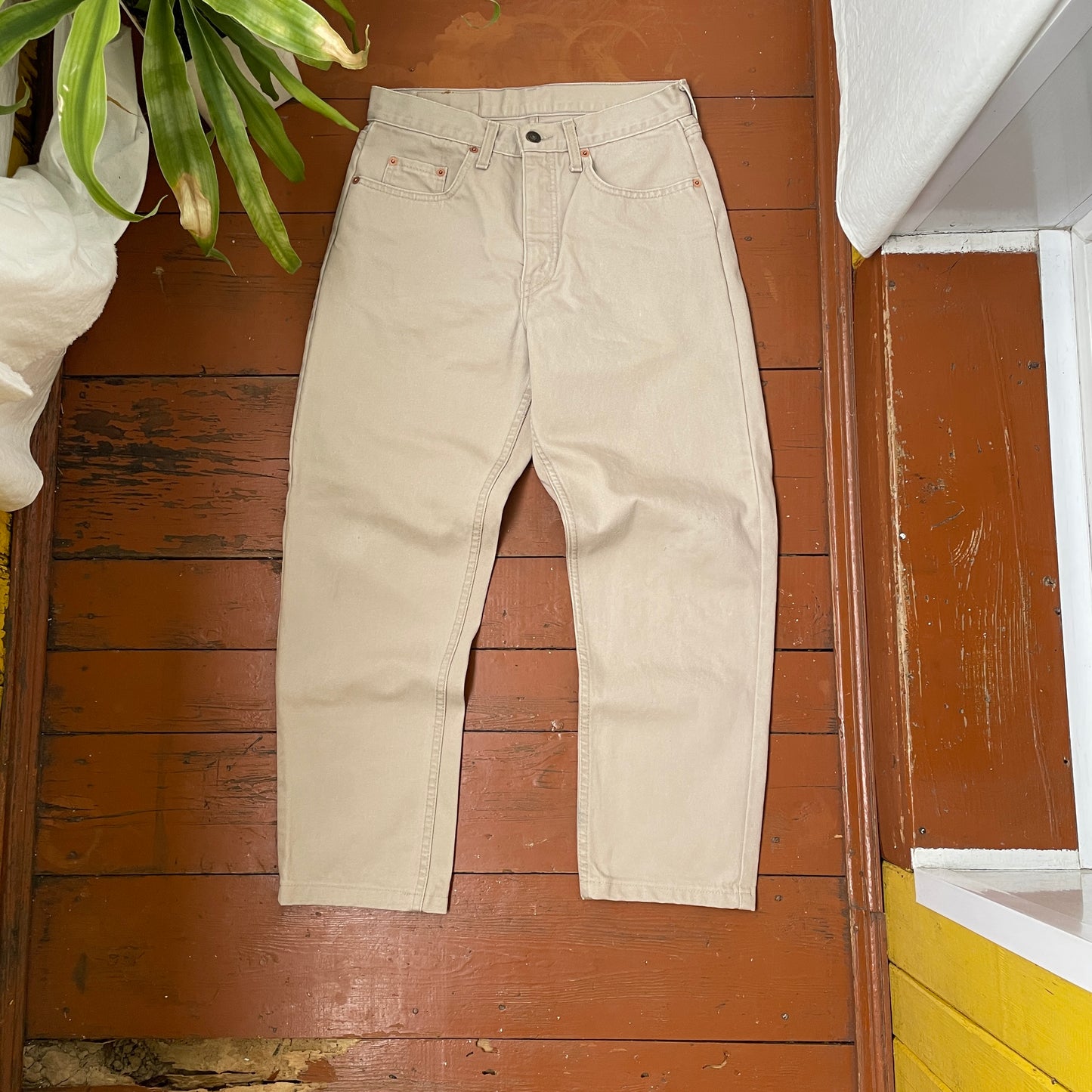 Custom Levi’s Spider Pants – Faded Web and Spider Print on Beige | Vintage 1 of 1 Streetwear
