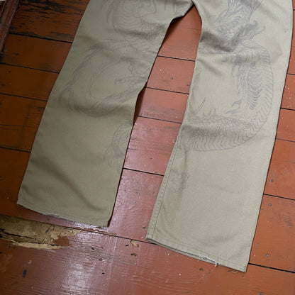 Custom Carhartt Dragon Pants – Faded Khaki Dragon Art | Vintage Workwear 1 of 1