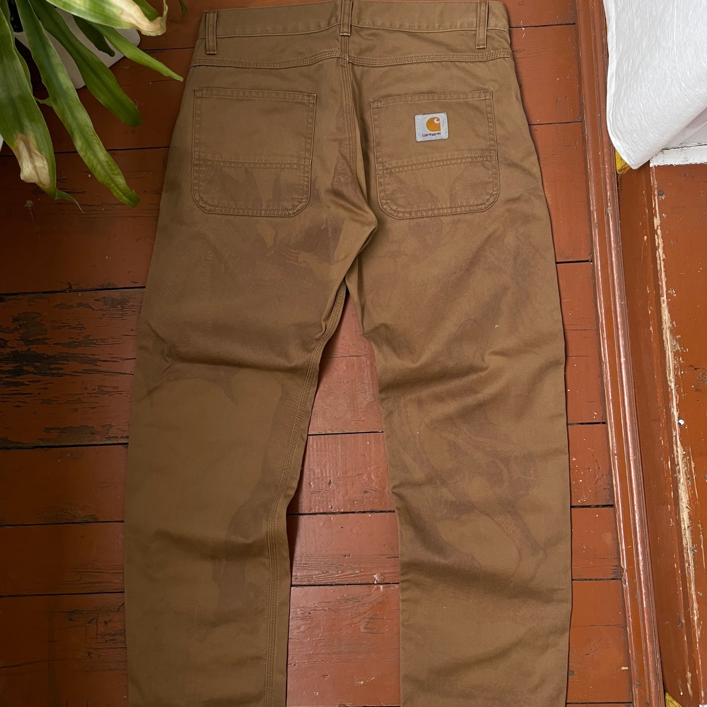 Custom Carhartt Angel and Demon Pants – Dark Brown Print | Vintage Workwear 1 of 1