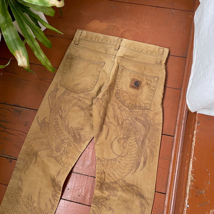 Custom Carhartt Dragon Pants – Faded Brown Dragon Art | Vintage Canvas Workwear 1 of 1