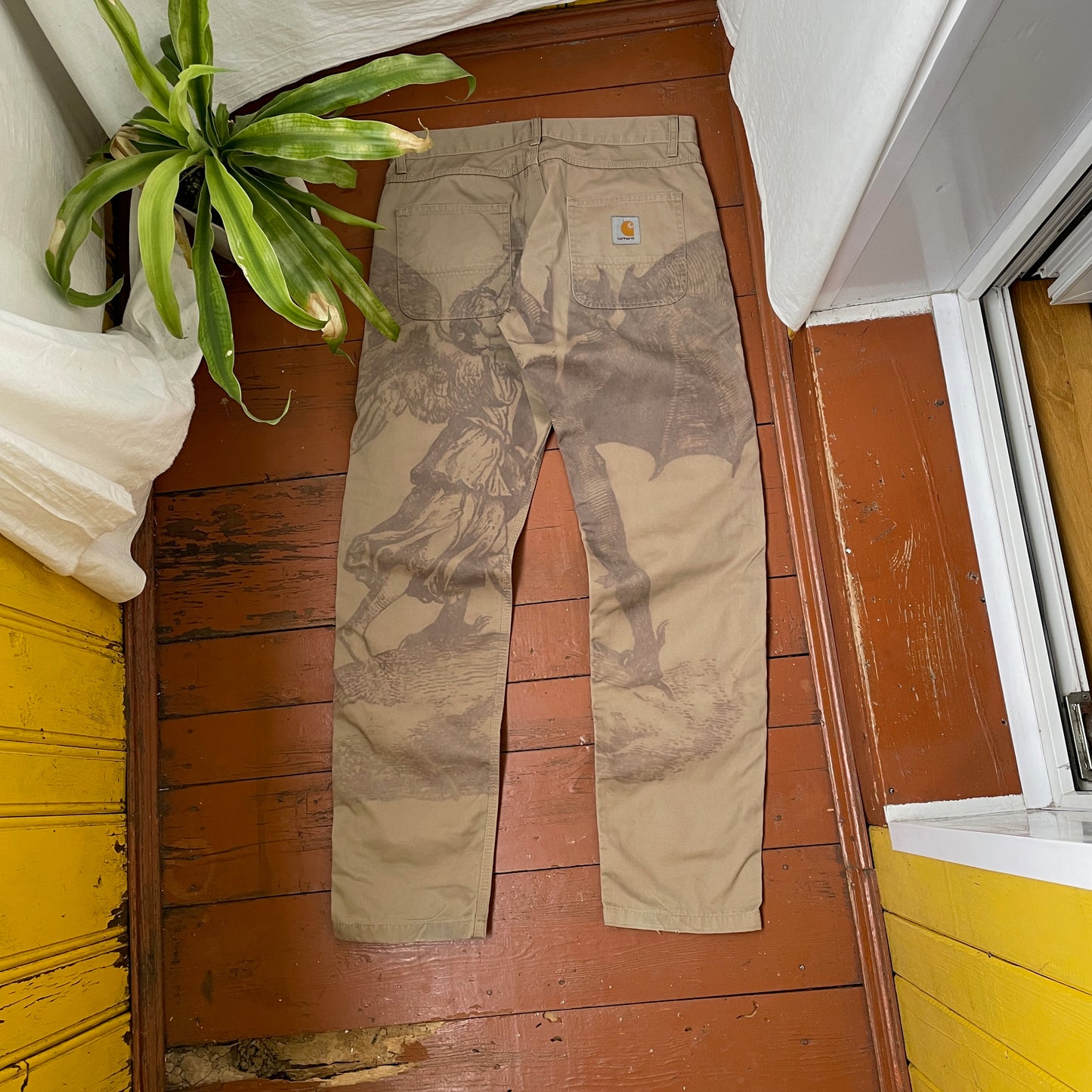 Custom Carhartt Angel & Demon Pants – Large Back Graphic | Vintage Workwear 1 of 1