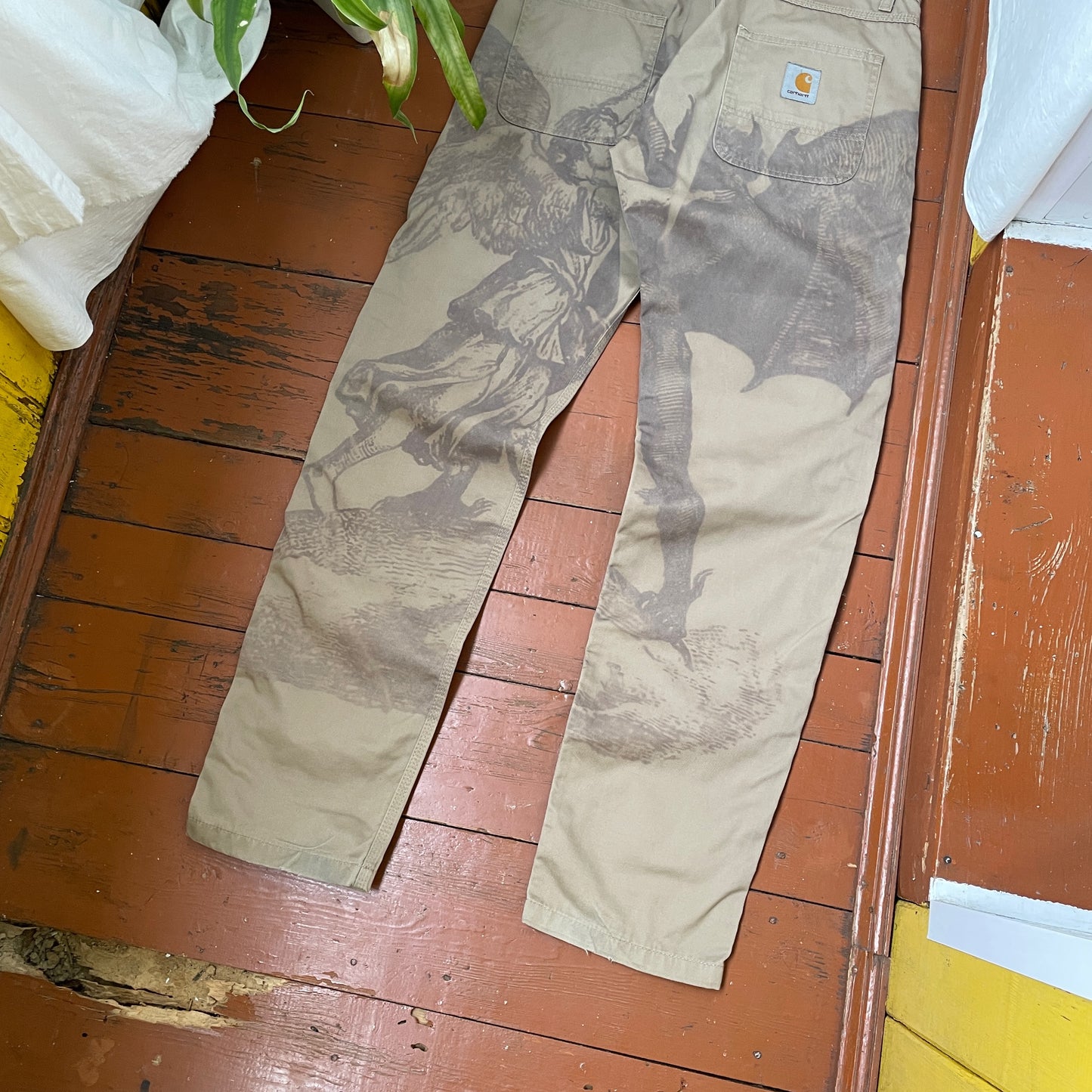 Custom Carhartt Angel & Demon Pants – Large Back Graphic | Vintage Workwear 1 of 1