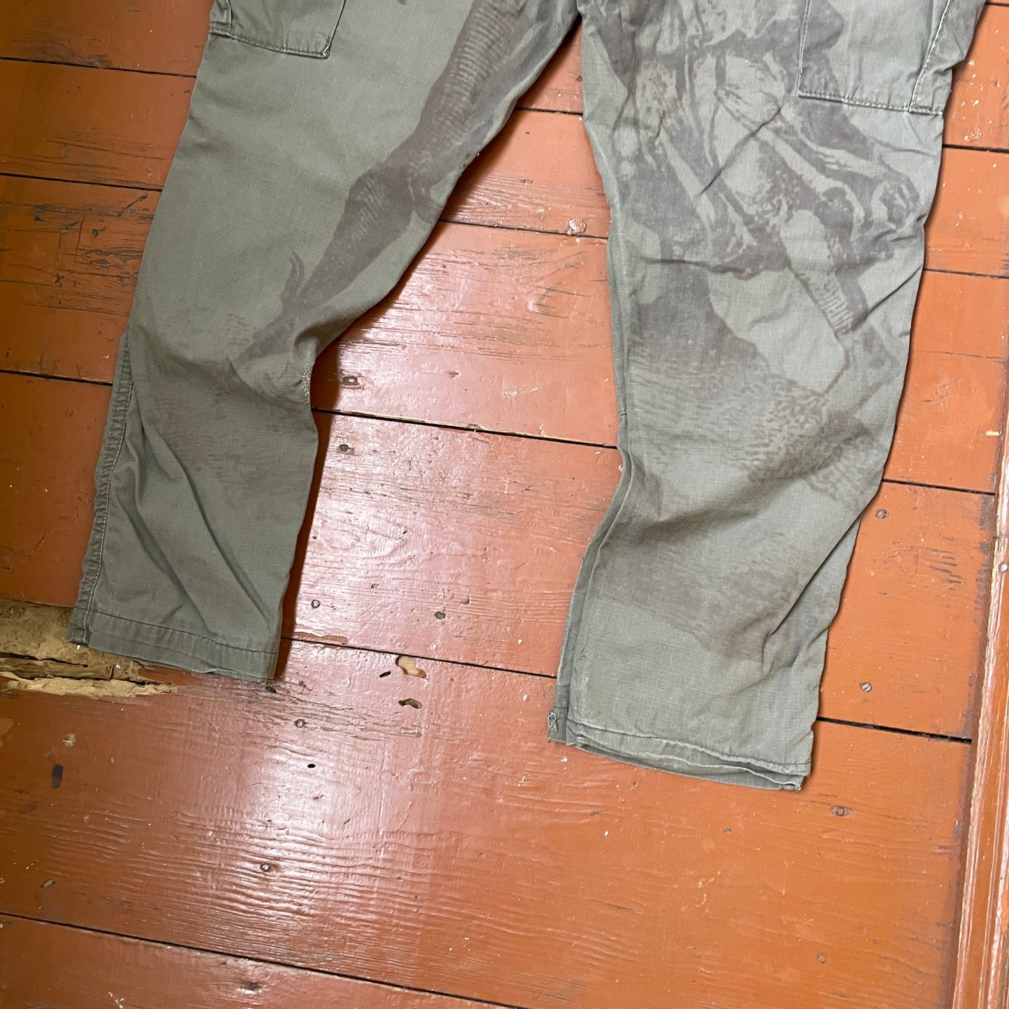 Custom Carhartt Cargo Pants – Olive Angel & Demon Print | Vintage Workwear 1 of 1