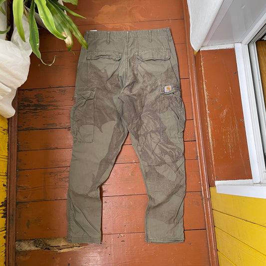 Custom Carhartt Cargo Pants – Olive Angel & Demon Print | Vintage Workwear 1 of 1