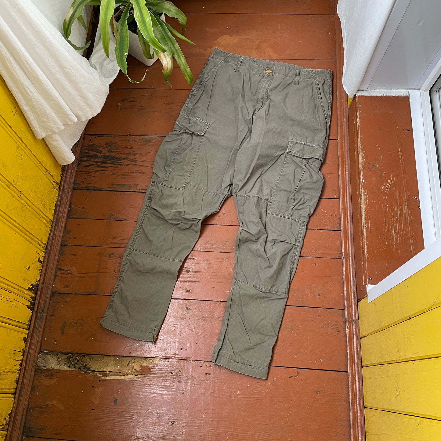Custom Carhartt Cargo Pants – Olive Angel & Demon Print | Vintage Workwear 1 of 1