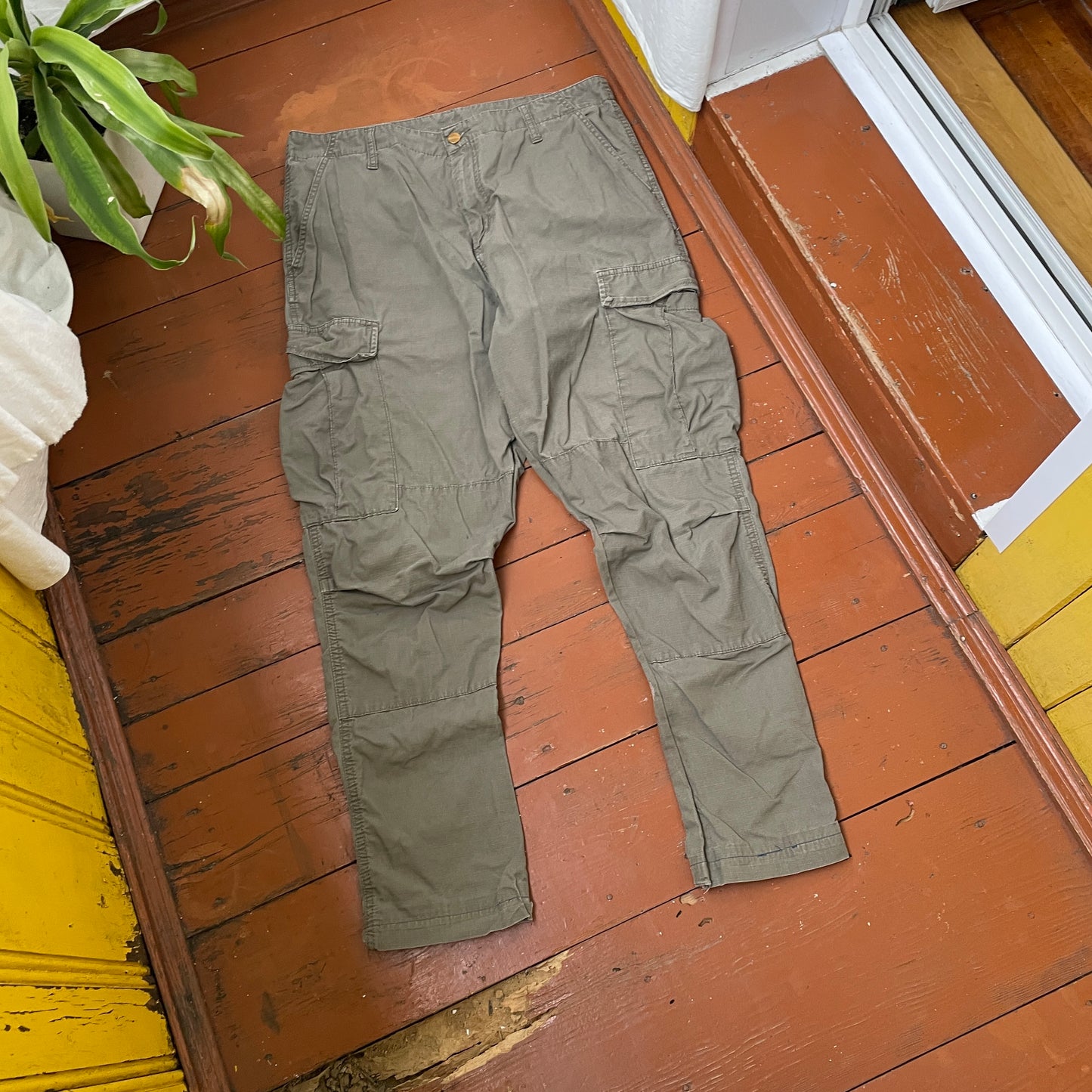 Custom Carhartt Cargo Pants – Olive Angel & Demon Print | Vintage Workwear 1 of 1