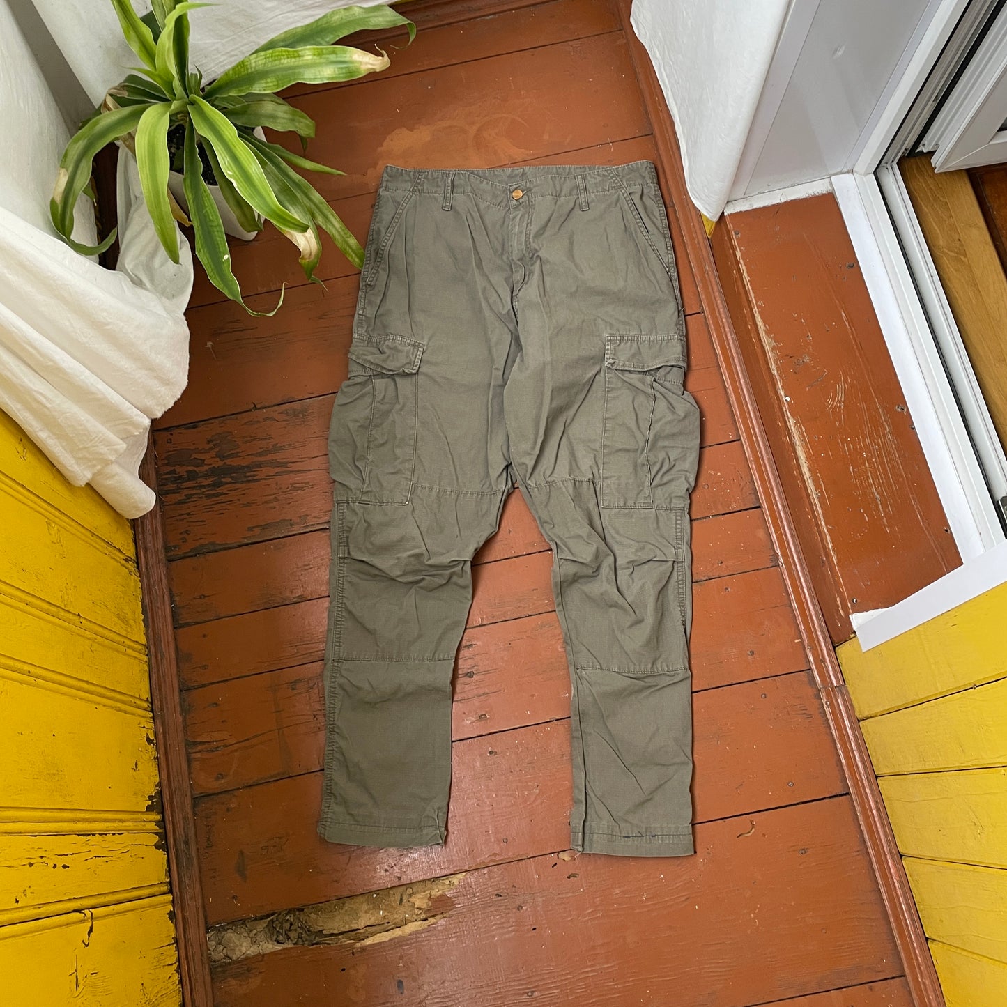 Custom Carhartt Cargo Pants – Olive Angel & Demon Print | Vintage Workwear 1 of 1