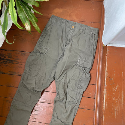Custom Carhartt Cargo Pants – Olive Angel & Demon Print | Vintage Workwear 1 of 1