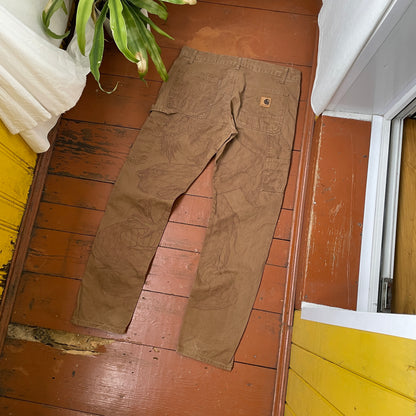 Custom Carhartt Dragon Pants – Faded Brown Canvas with Bleached Mythical Beast Art | Vintage Workwear 1 of 1