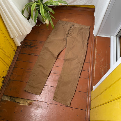 Custom Carhartt Dragon Pants – Faded Brown Canvas with Bleached Mythical Beast Art | Vintage Workwear 1 of 1