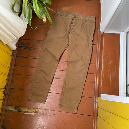 Custom Carhartt Dragon Pants – Faded Brown Canvas with Bleached Mythical Beast Art | Vintage Workwear 1 of 1