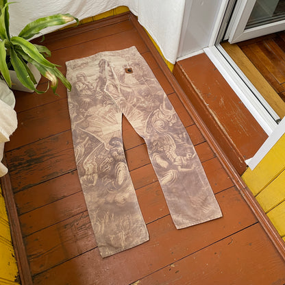 Custom Carhartt Angel Pants – Bleached Renaissance Religious Art on Brown Canvas | Vintage Workwear 1 of 1
